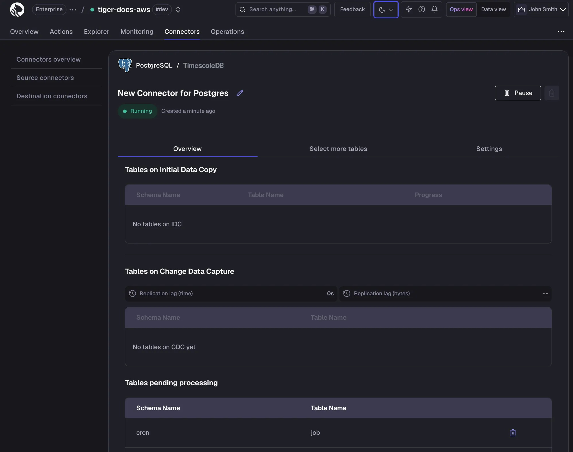 Editing a PostgreSQL connector in Tiger Console