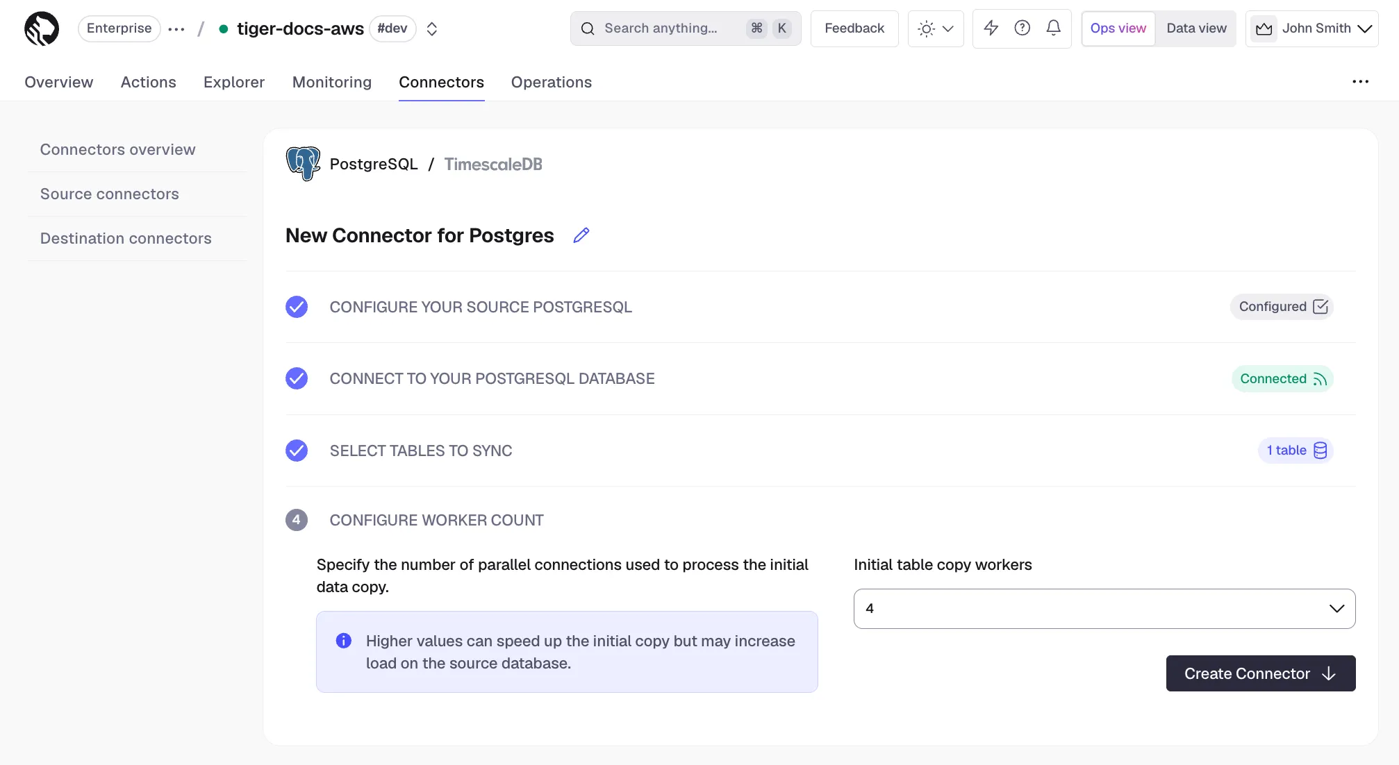 Configure Initial Data Copy worker count in Tiger Console