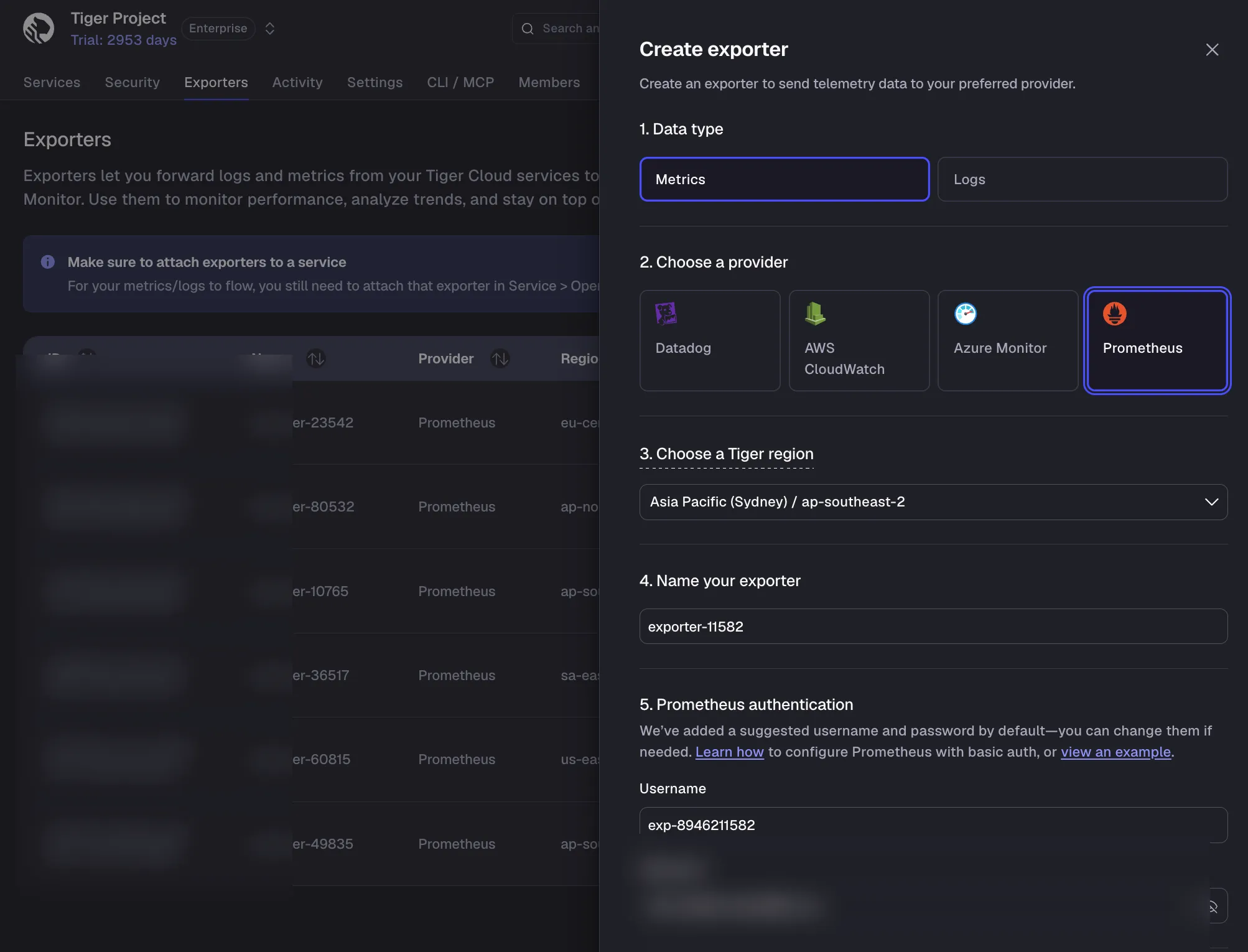 Creating a Prometheus exporter in Tiger Console